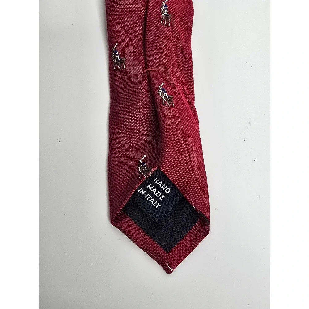 Polo Ralph Lauren Tie Red Horse Jockey Woven Vintage Equestrian Necktie Silk